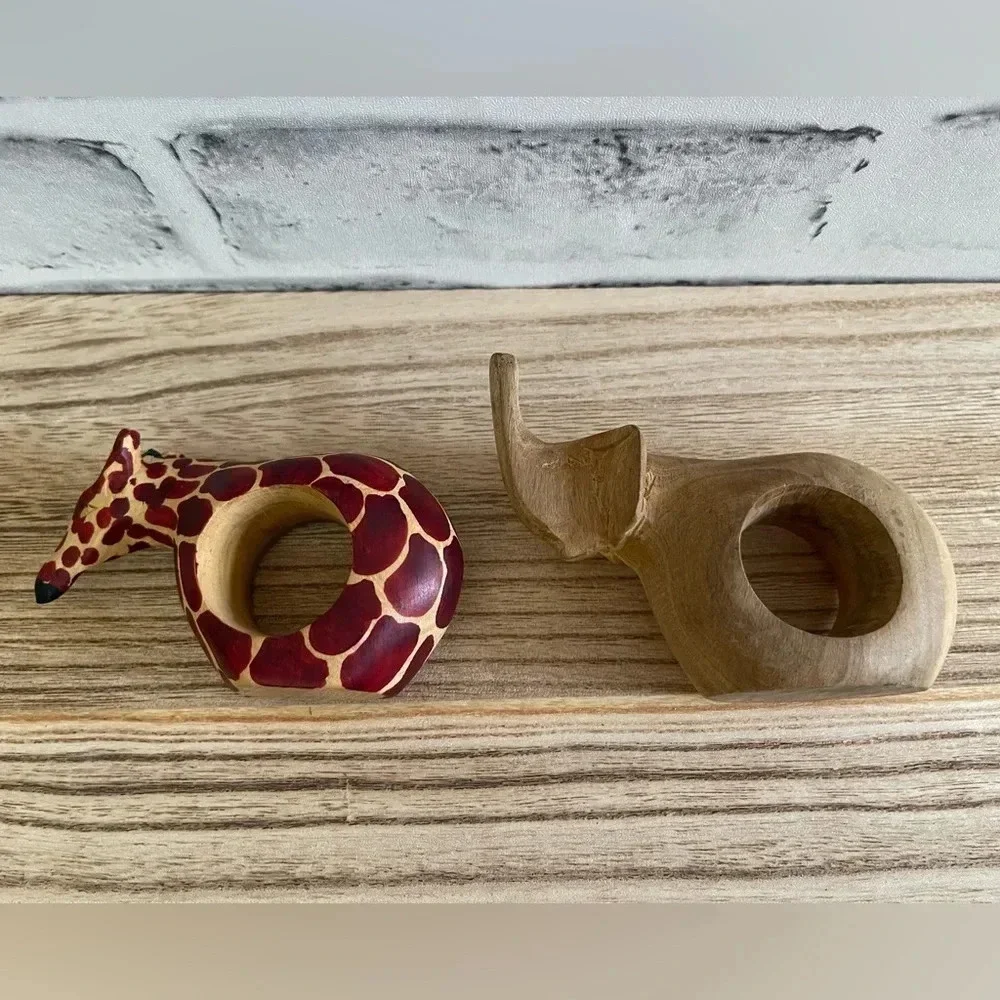 Lot of 6 wood African safari animal table napkin holders
